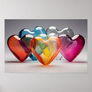 Póster Coloridos corazones de vidrio