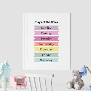 Póster Coloridos días de la semana Poster educativo