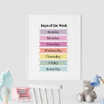 Póster Coloridos días de la semana Poster educativo<br><div class="desc">Haga que el aprendizaje sea divertido y participe con el "Poster educativo de los coloridos días de la semana". Este vibrante y llamativo poster presenta cada día de la semana en letras en negrita y coloridas, diseñadas para captar la atención e interés de los jóvenes aprendices. Los colores brillantes y...</div>