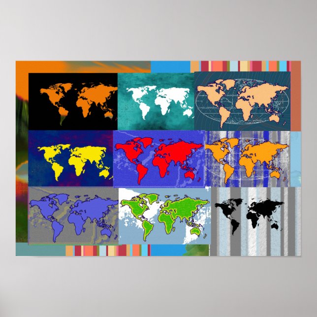 Póster coloridos mapas del mundo mixto. (Frente)