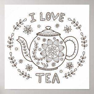 Póster Coloring Page I Love Tea