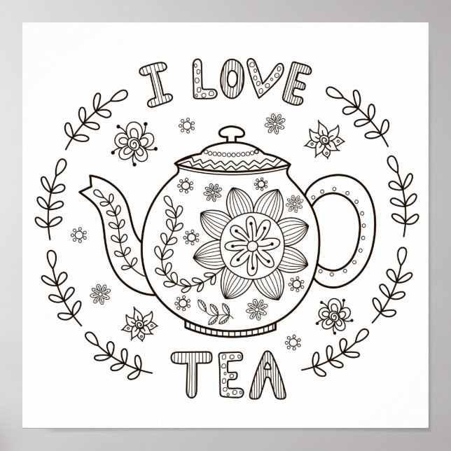 Póster Coloring Page I Love Tea (Frente)