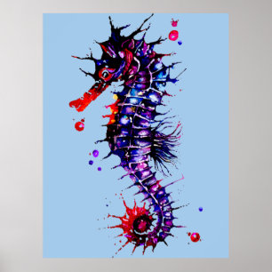 Póster Colorosa acuarela de caballito de mar