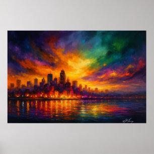 Póster Colorstorm Metropolis Paisaje Urbano Abstracto al