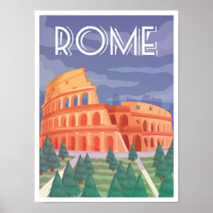 Póster Colosseo Roma Italia Ilustracion de Viajes Vintage