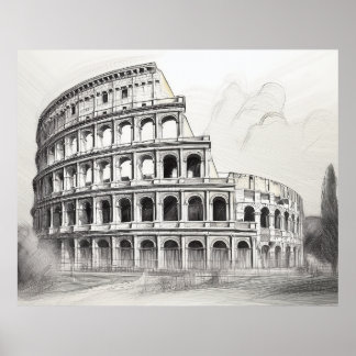 Póster Colosseum ancient roman amphitheater in pencil ske