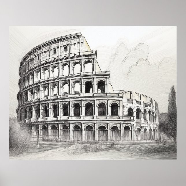 Póster Colosseum ancient roman amphitheater in pencil ske (Frente)