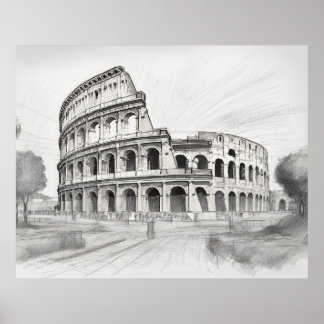 Póster Colosseum historical architecture art drawing in r