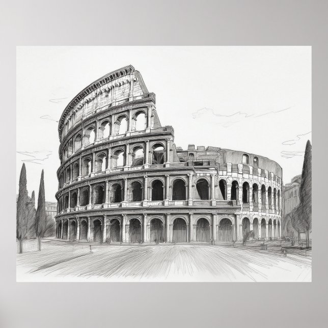 Póster Colosseum historical landmark in rome, italy sketc (Frente)