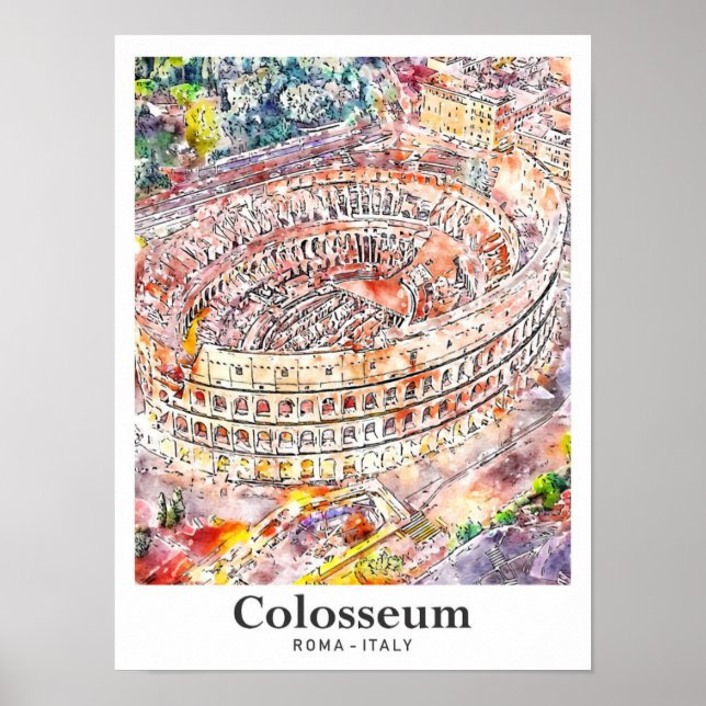 Póster Colosseum Rome Italia Watercolor Sketch Hand Drake (Frente)