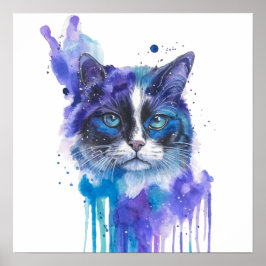 Póster Colourful Cat Watercolour Artwork