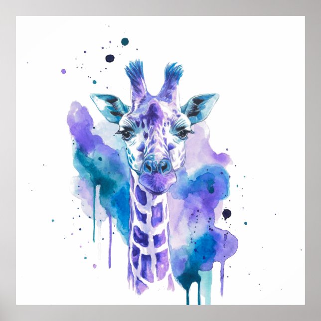 Póster Colourful Giraffe Watercolour  (Frente)