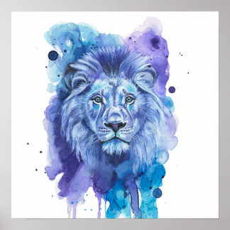 Póster Colourful Lion Watercolor Artwork