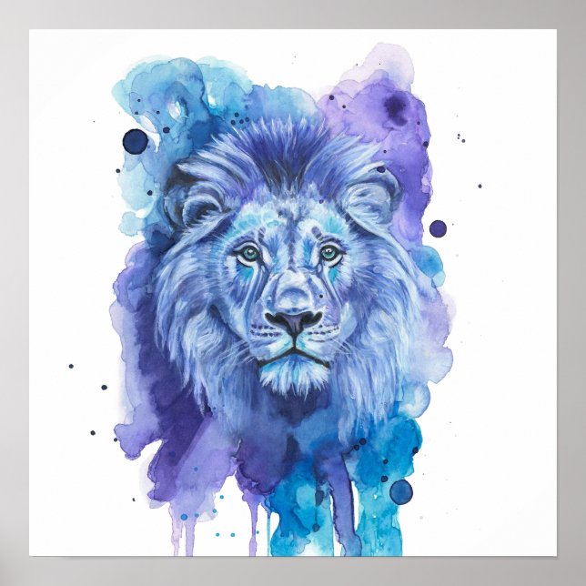 Póster Colourful Lion Watercolor Artwork (Frente)