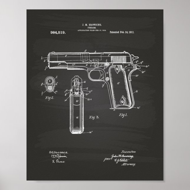Póster Colt.45 1911 Patent Art - Chalkboard (Frente)