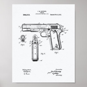 Póster Colt.45 1911 Patent Art - Libro Blanco
