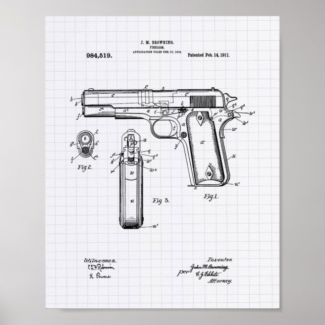Póster Colt.45 1911 Patent Art - Lining Peper (Frente)