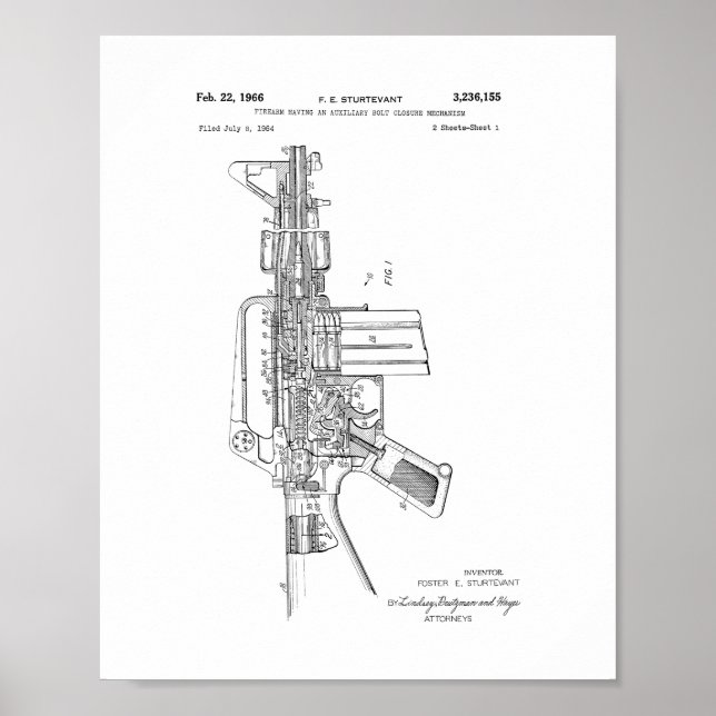Póster Colt AR-15 Patente de Rifle semiautomática (Frente)