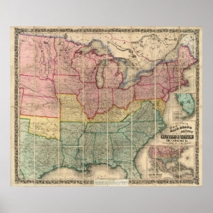 Póster Colton's Railroad and County Map, Estados Unidos