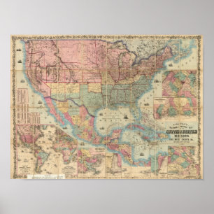 Póster Colton's Railroad And Military Map