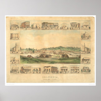 Póster Columbia, California. Mapa panorámico 1855 (0441A)