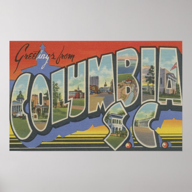Póster Columbia, Carolina del Sur - Escenas de letras gra (Frente)