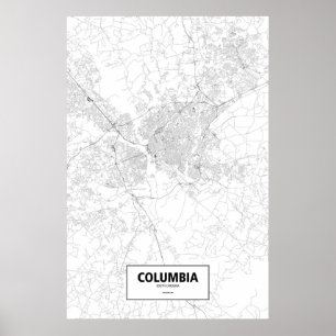 Póster Columbia, Carolina del Sur (negro sobre blanco)