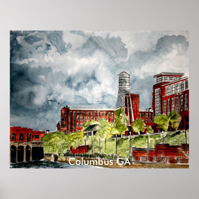 Póster columbus ga georgia riverwalk river walk art, C... (Frente)