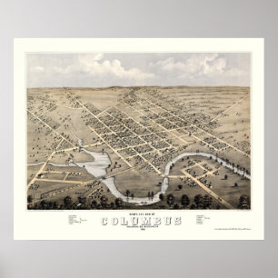 Póster Columbus, mapa panorámico de los WI - 1868