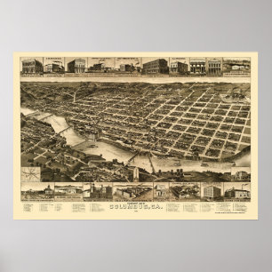 Póster Columbus, mapa panorámico del GA - 1886