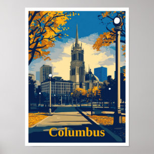 Póster Columbus Ohio Art Vintage Travel Ilustracion