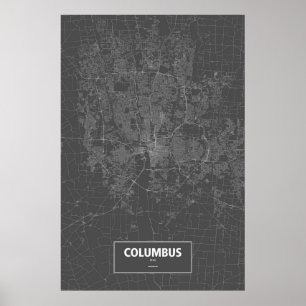 Póster Columbus, Ohio (blanco sobre negro)