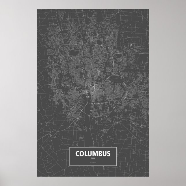 Póster Columbus, Ohio (blanco sobre negro) (Frente)