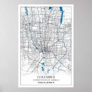 Póster Columbus Ohio Estados Unidos Poster de Mapa de la 
