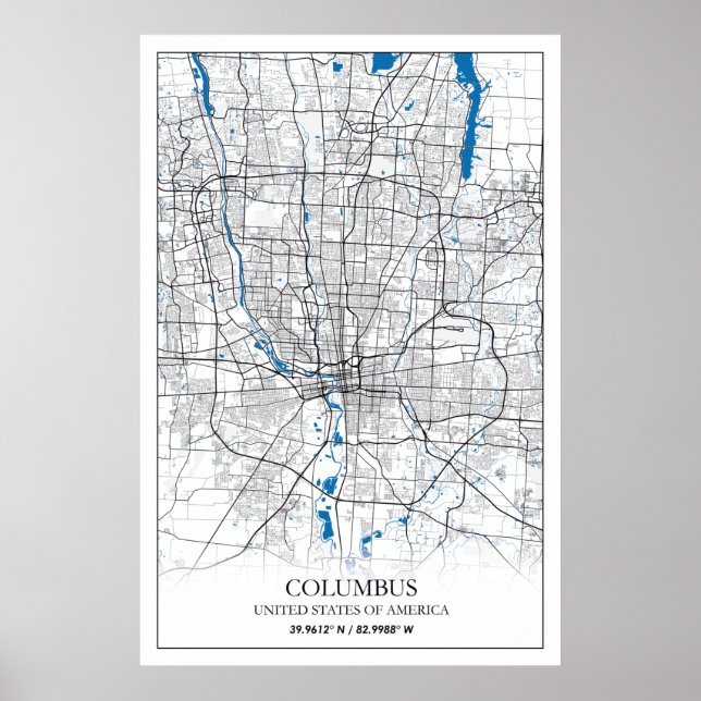 Póster Columbus Ohio Estados Unidos Poster de mapas de ci (Frente)