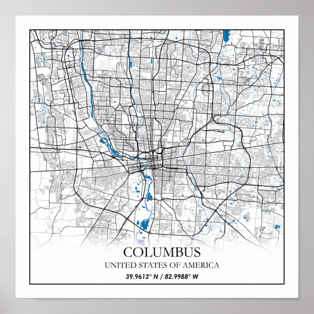 Póster Columbus Ohio Estados Unidos Poster de mapas de ci (Frente)