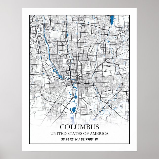Póster Columbus Ohio Estados Unidos Poster de mapas de ci (Frente)