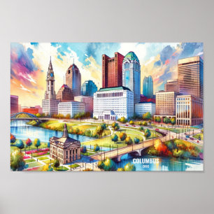 Póster Columbus Ohio USA Travel Places acuarela