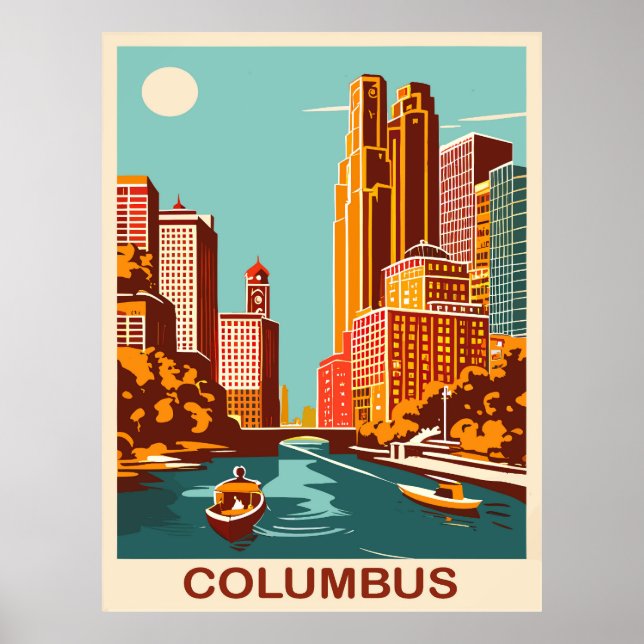 Póster Columbus, río Scioto, Ohio, Viajes  (Frente)