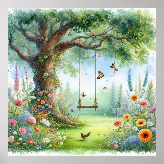 Póster Columpio de jardín paisaje 4 (Frente)