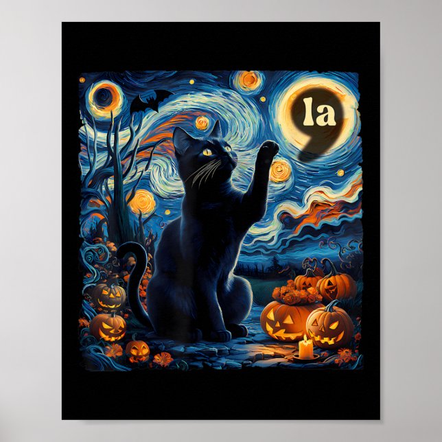 Póster Coma de gato negro de Halloween La Starry Night Ar (Frente)