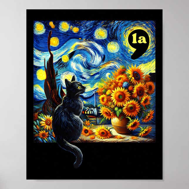 Póster Coma de gato negro de Halloween La Starry Night Ar (Frente)