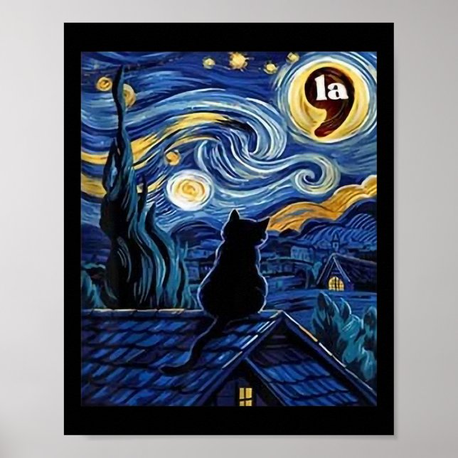 Póster Coma de gato negro de noche estrellada La Kamala H (Frente)