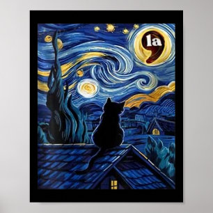 Póster Coma de gato negro Halloween Starry Night para muj