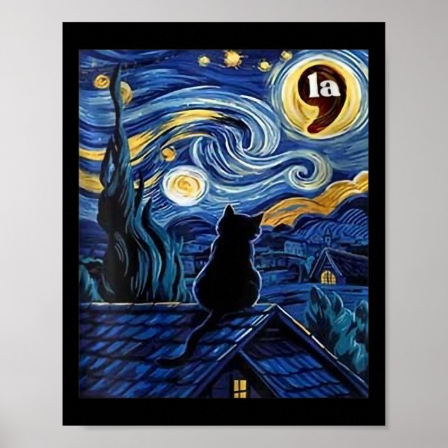 Póster Coma de gato negro Halloween Starry Night para muj (Frente)