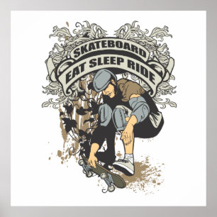 Póster Coma, duerma, monte el monopatín