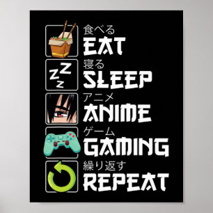 Póster Coma Sueño Anime Gaming Repetir Kawaii Otaku Anime