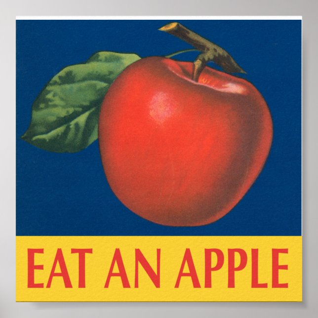 Póster Coma una manzana con ilustracion vintage (Frente)
