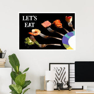 Póster Comamos comida en los tenedores Poster moderno neg