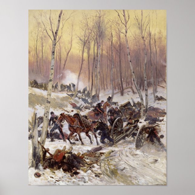 Póster Combate de artillería en una madera (Frente)